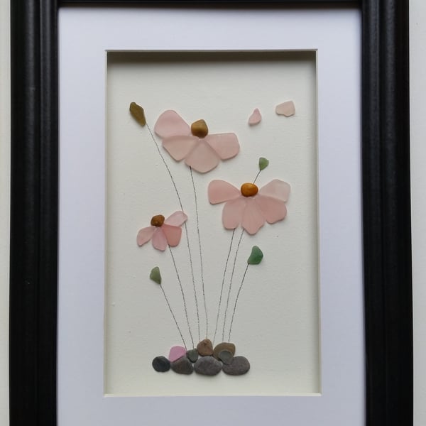 Wall Art, Sea Glass Flower, Sea Glass Art, Mother's Day Gift, Anniversary, 