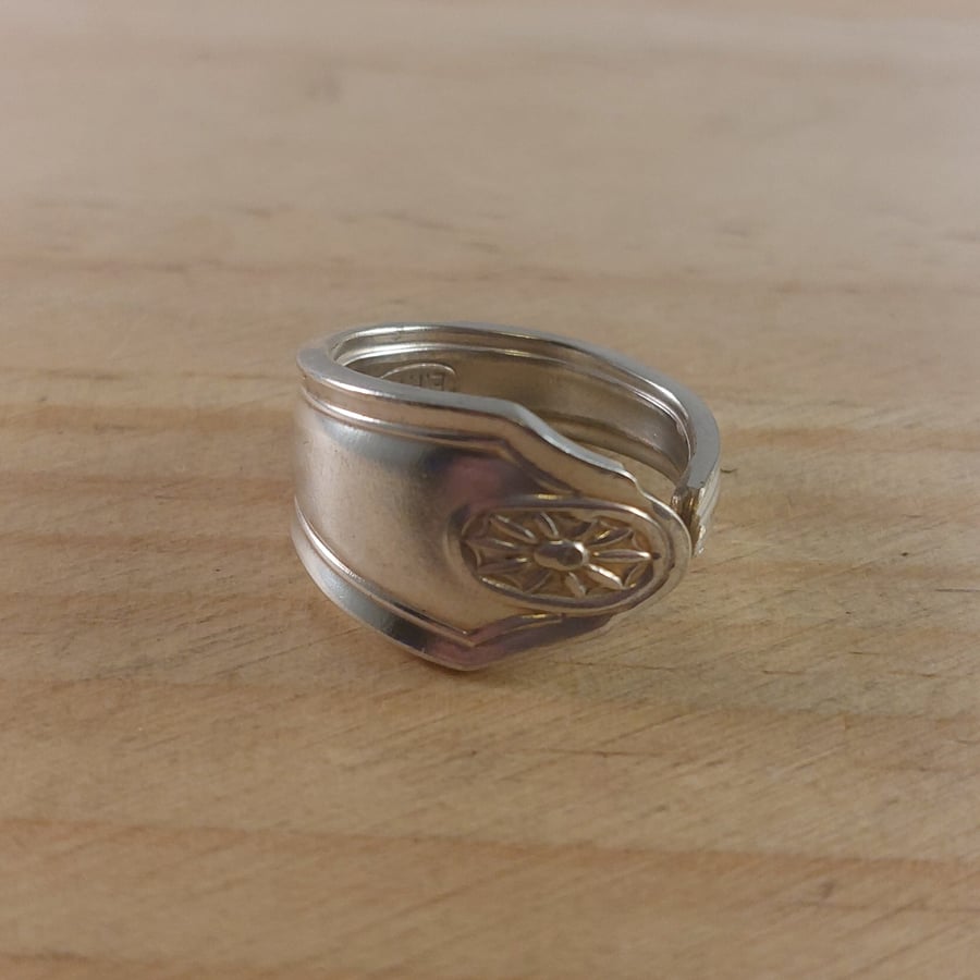Upcycled Silver Plated Daisy Spoon Handle Ring (SPR102511)
