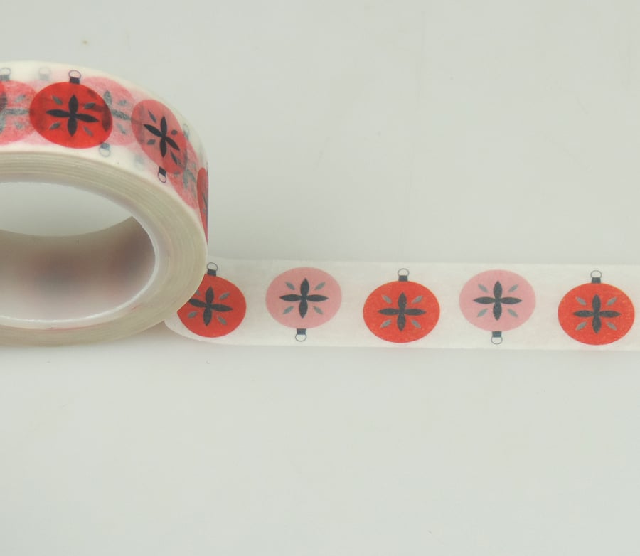  Christmas Baubles 15mm Washi Tape, 10m,  Decorative Tape, Cards,