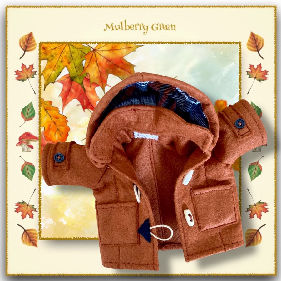 Tan Duffle Coat with a Tartan Lined Hood