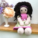Doll.12" Hand Knitted Doll Brown Hair Doll Handmade in Wool with Removable Dress