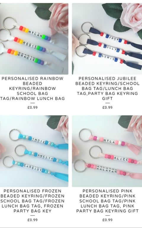 Personalised Rainbow Beaded Keyring,Rainbow School Bag Tag,Rainbow Lunch bag