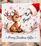 Personalised Christmas Card, Cute Reindeer Card, Rudolph Christmas Card