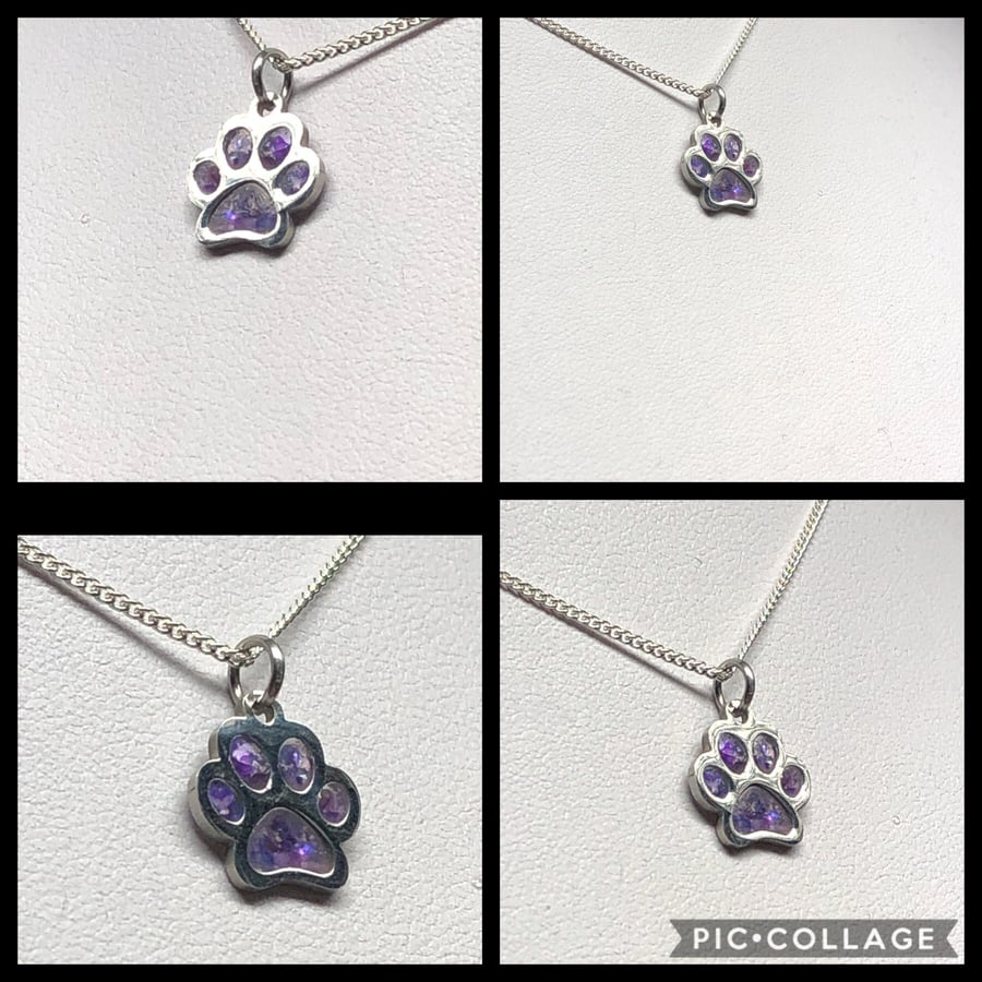 Cremation Ashes Pet Memorial Dog Paw Necklace