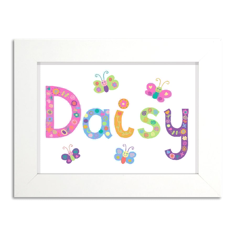Girls Personalised Butterfly Door Name Print.