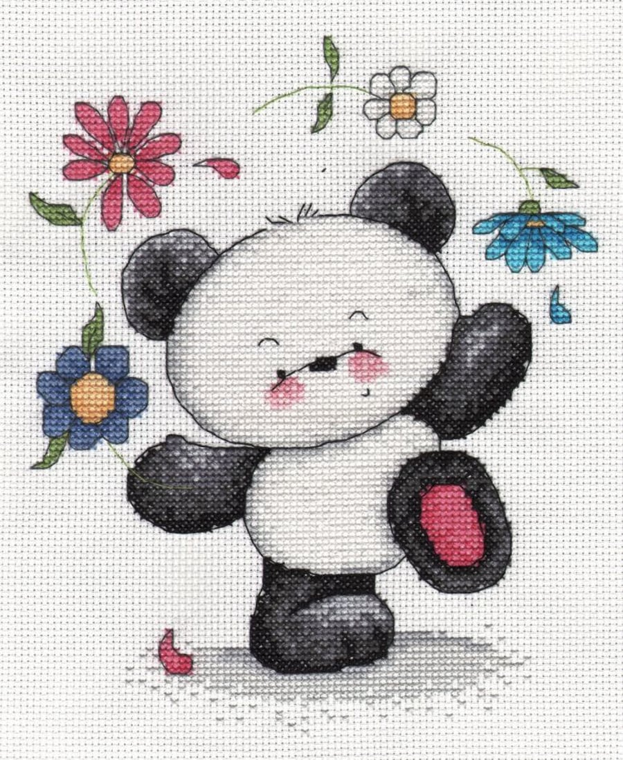 Party Paws Bamboo's floral juggler cross stitch kit
