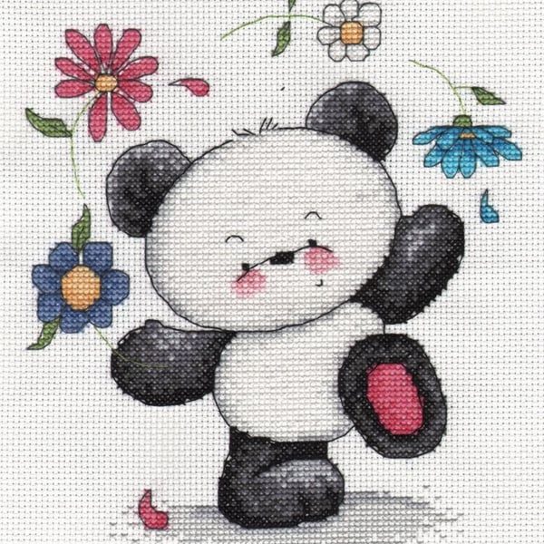 Party Paws Bamboo's floral juggler cross stitch kit