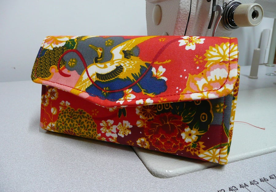 Japanese floral purse, oilcloth wallet, red ladies wallet, NCW, necessary clutch