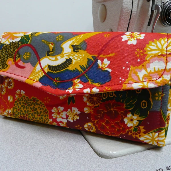 Japanese floral purse, oilcloth wallet, red ladies wallet, NCW, necessary clutch