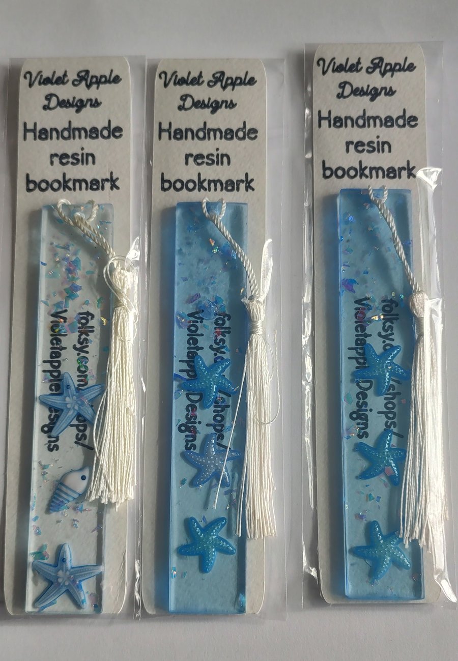 Handmade resin bookmark with a seaside theme