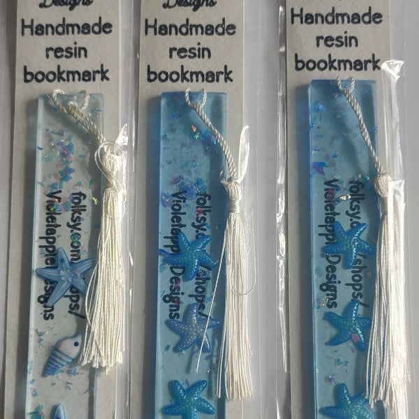 Handmade resin bookmark with a seaside theme