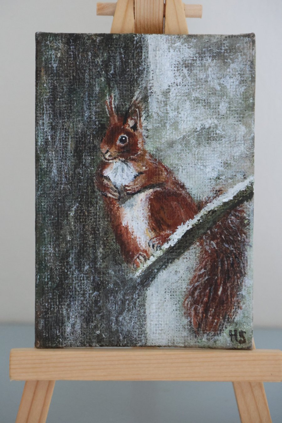 Winter Red Squirrel Acrylic Mini Original Painting