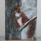 Winter Red Squirrel Acrylic Mini Original Painting