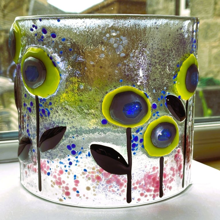 Fused Glass Curved Flower Suncatcher
