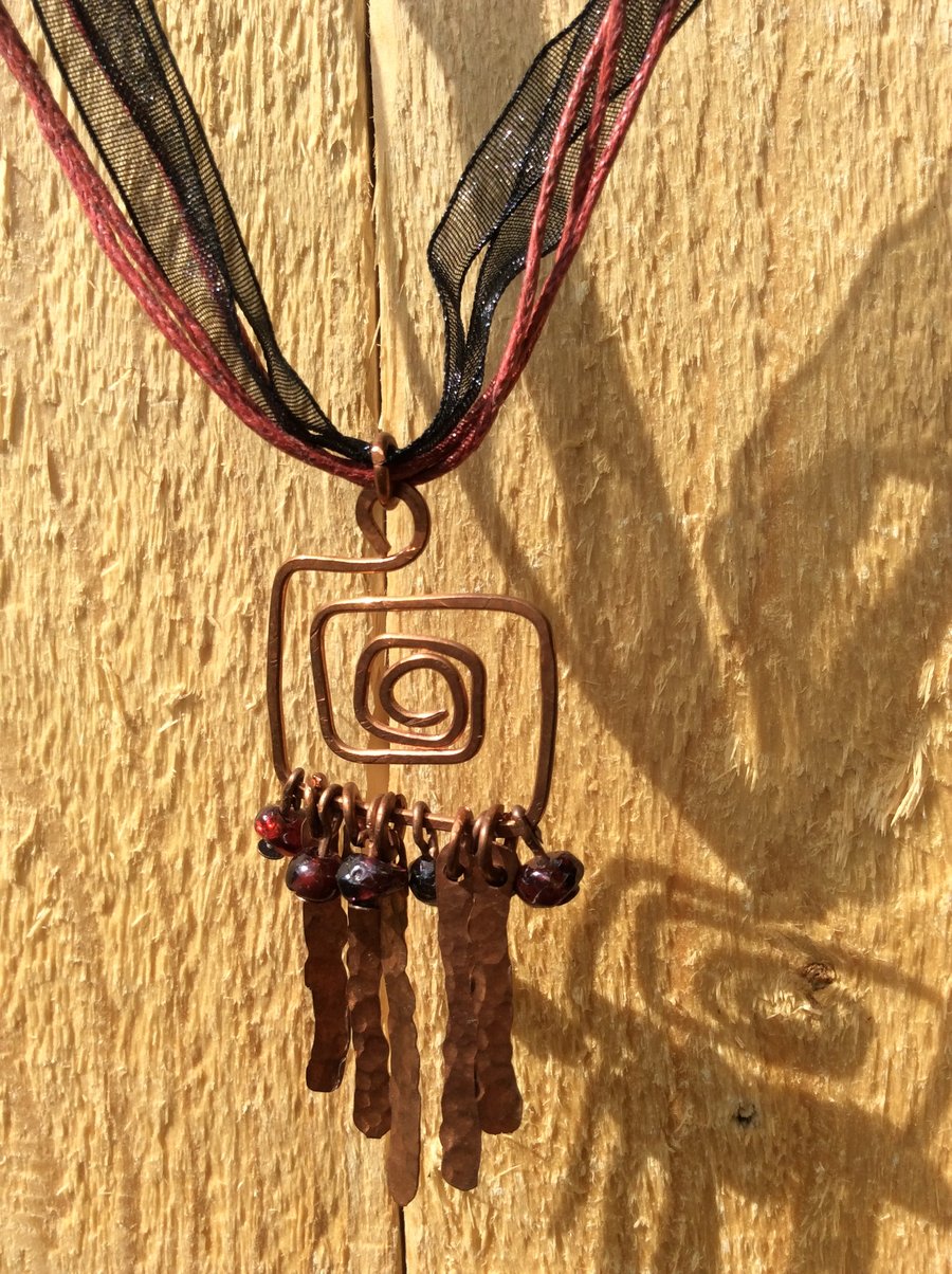 Greek Key Garnet Thong Necklace 