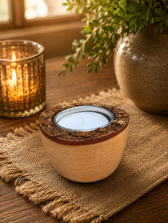Handturned live edge Ash Tealight holder , handmade wooden Candle Holder