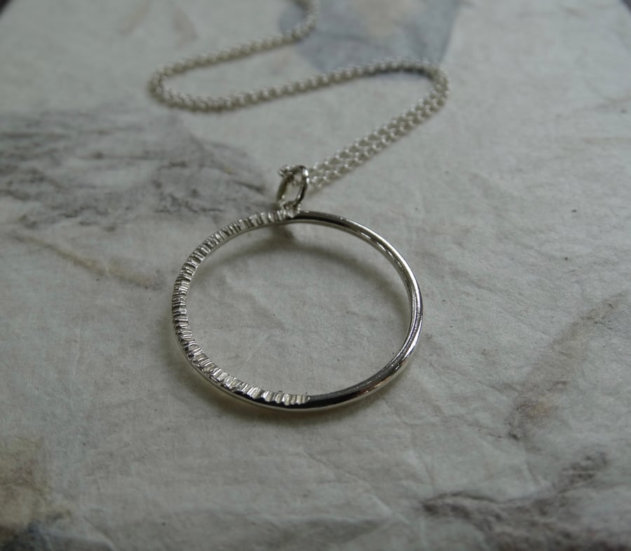 Silver hoop pendant - Equinox - Textured silver ring - recycled sterling silver