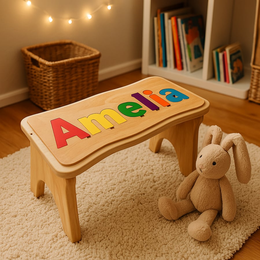 Children's Wooden Stool, Christening Gift, Solid Wood Stool