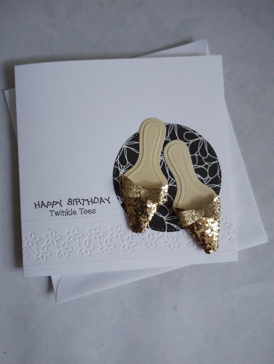 Happy Birthday Twinkle Toes - Golden Glitter Shoes 