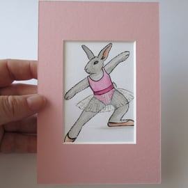 ACEO Bunny Rabbit Ballet Dancing Dancer Miniature Original Painting Picture