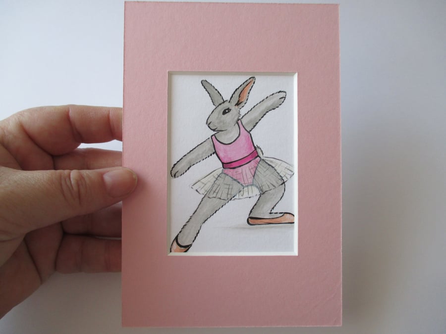 ACEO Bunny Rabbit Ballet Dancing Dancer Miniature Original Painting Picture