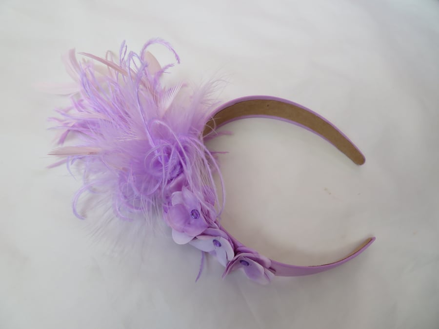 Lavender Lilac Mauve Feather Plume and Flower Headband 