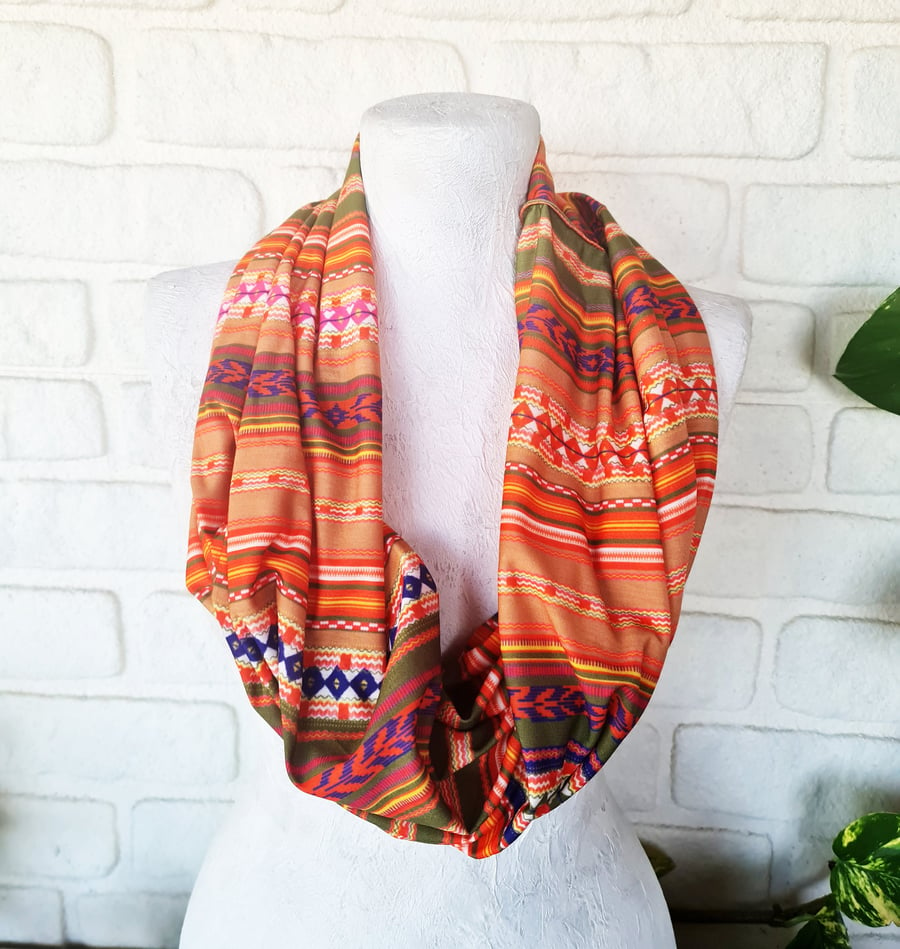 Orange kilim ethnic pattern modern infinity shawl-flexible cotton blend suprem