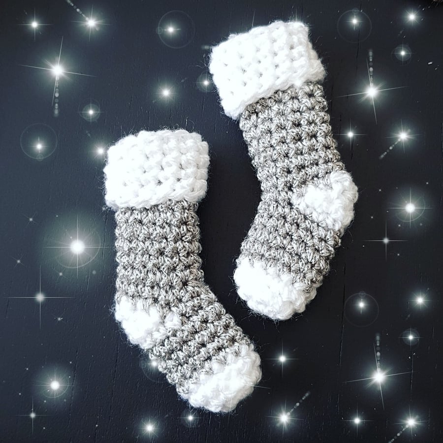 Silver Mini Crochet Stocking Pack x 5