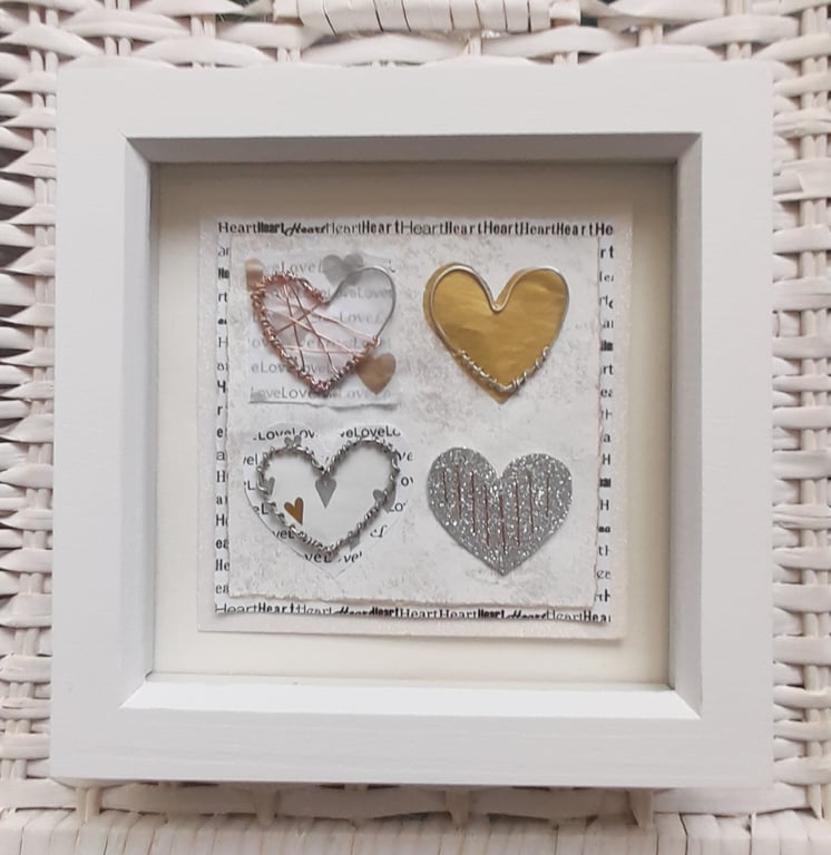 Four Little Wire Love Hearts Silver on Gold Handmade Artwork. How Lovely!!! XXX