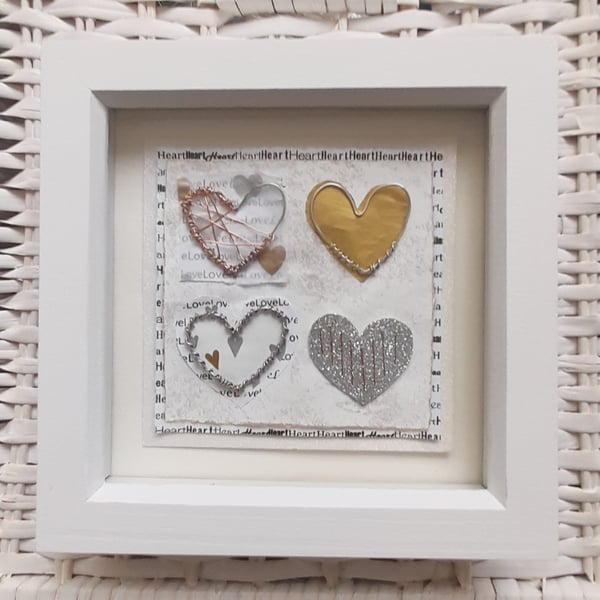 Four Little Wire Love Hearts Silver on Gold Handmade Artwork. How Lovely!!! XXX