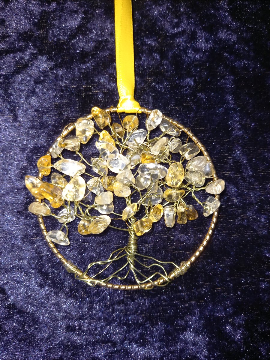   Citrine crystal tree of life bangle hanger 