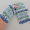 SALE Crochet Fingerless Mitts with Wavy Edge Top Striped