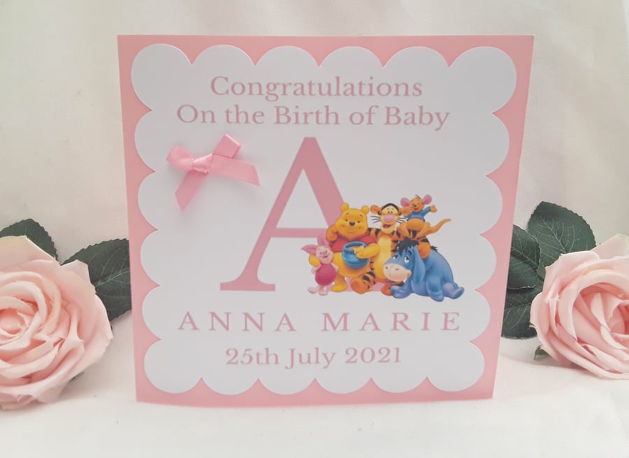 Personalised Winnie Pooh New Baby Card, Winnie New Baby