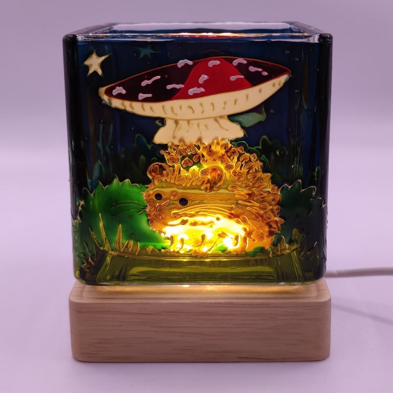 Candle holder, hand painted glass