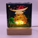 Candle holder, hand painted glass, polar bear, northern lights, aurora