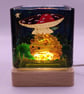 Candle holder, hand painted glass, polar bear, northern lights, aurora
