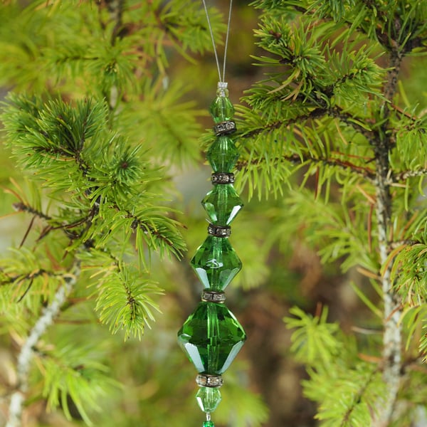 Upcycled Green Crystal Ornament