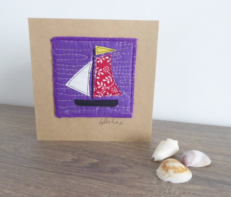 'SAILBOAT' - handmade textile card