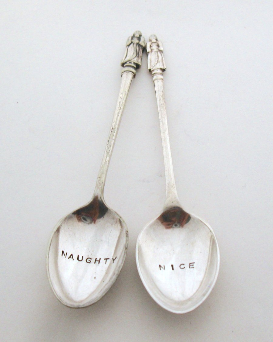 Two Apostle Coffeespoons, Naughty and Nice