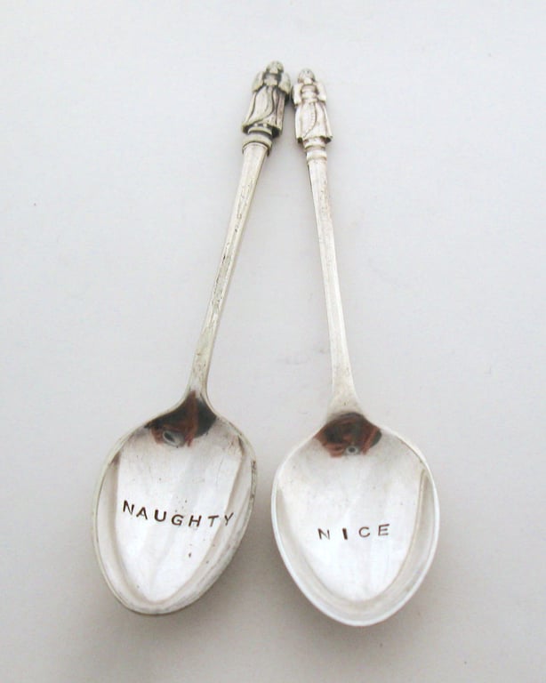Two Apostle Coffeespoons, Naughty and Nice