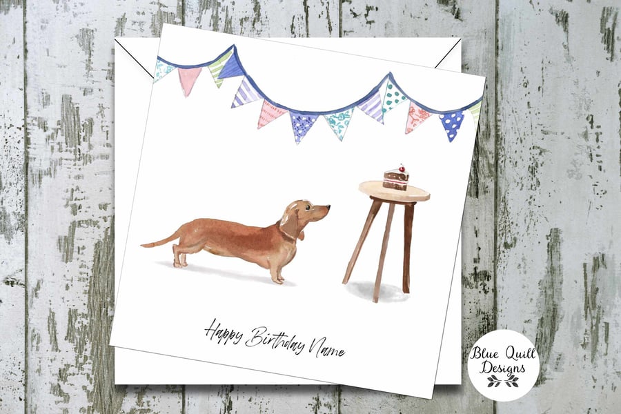 Tan Dachshund Watcolour Print Personalised Birthday Card