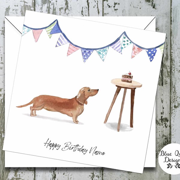 Tan Dachshund Watcolour Print Personalised Birthday Card