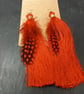 Red feather tassel Earrings dangly earrings Handmade OOAK