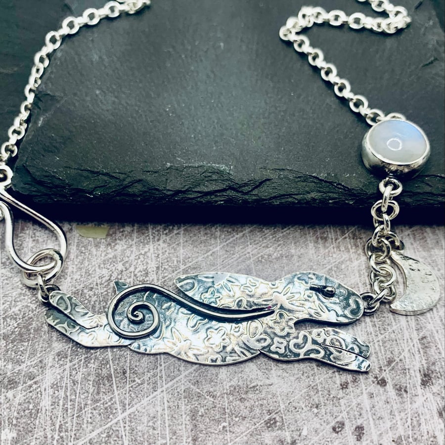 Handmade Sterling Silver Hare  & Moonstone Neckalce