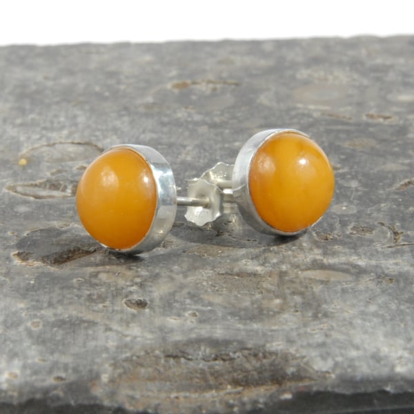 Sterling silver and butterscotch amber stud earrings