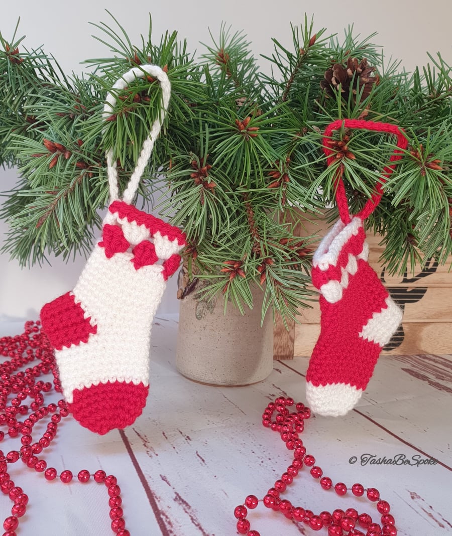 Christmas stockings, Crochet stockings, Christmas tree décor, Set of 2 