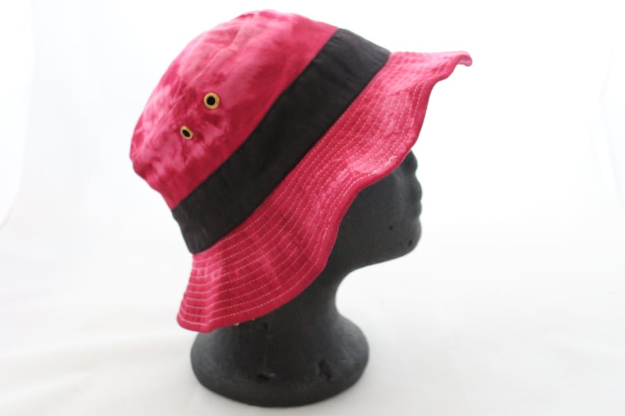 Bucket hat Dark red & pink unique tie dye,festival sun hat, winter hat,Eco gift