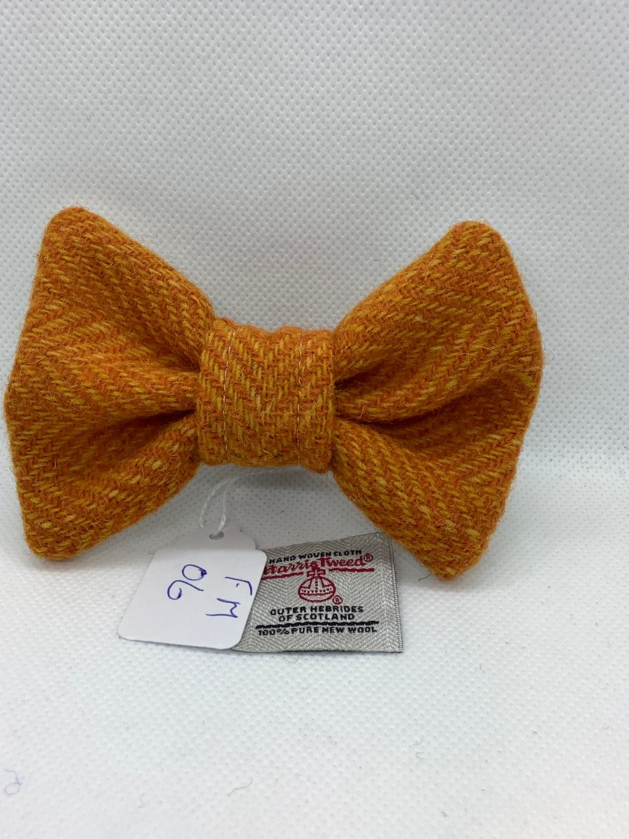 Harris Tweed Dog Bow Tie, Orange and Amber Herringbone  ,over the collar bow tie