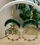 Celestial Moon and Moth Earrings, Green or Blue, Polymer Clay Earrings - Image 3