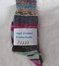 Hand-cranked Frankensox Knitted Ribbed Wool Socks Size 4 to 5 - Image 5